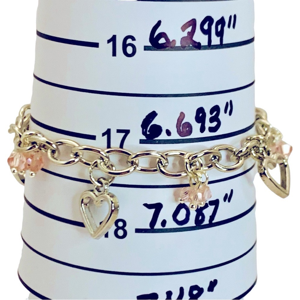 3 Heart Silver Tone With Pink Crystals Toggle Bracelet Valentine - Picture 3 of 3